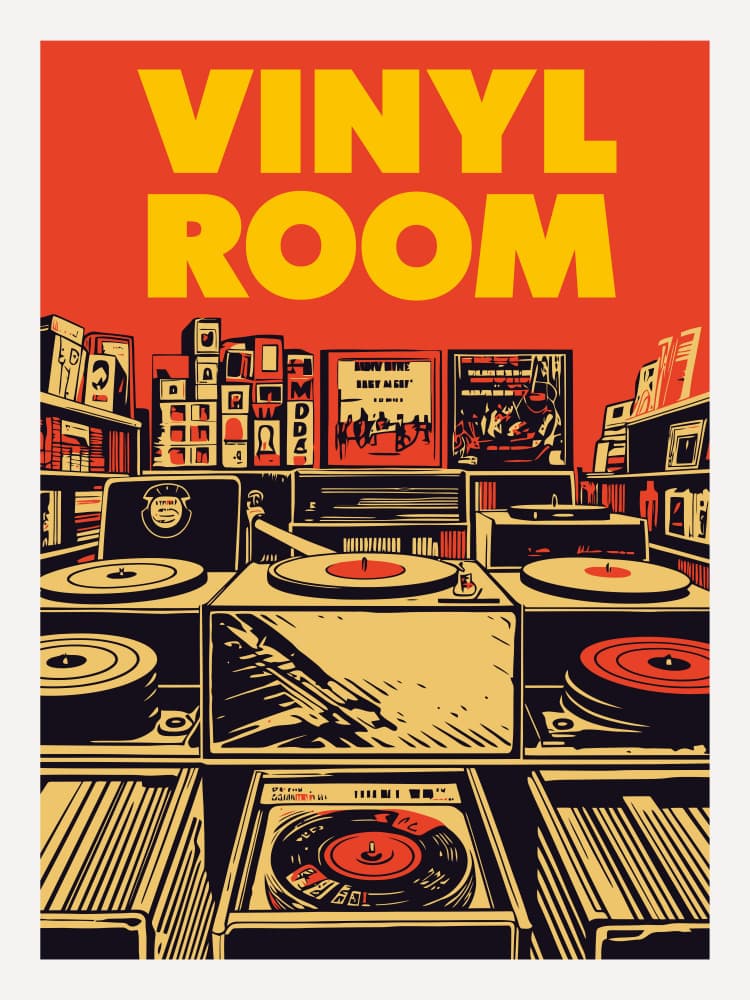 Retro Vinyl Shop by WallChart Art Studio — canvas wall art