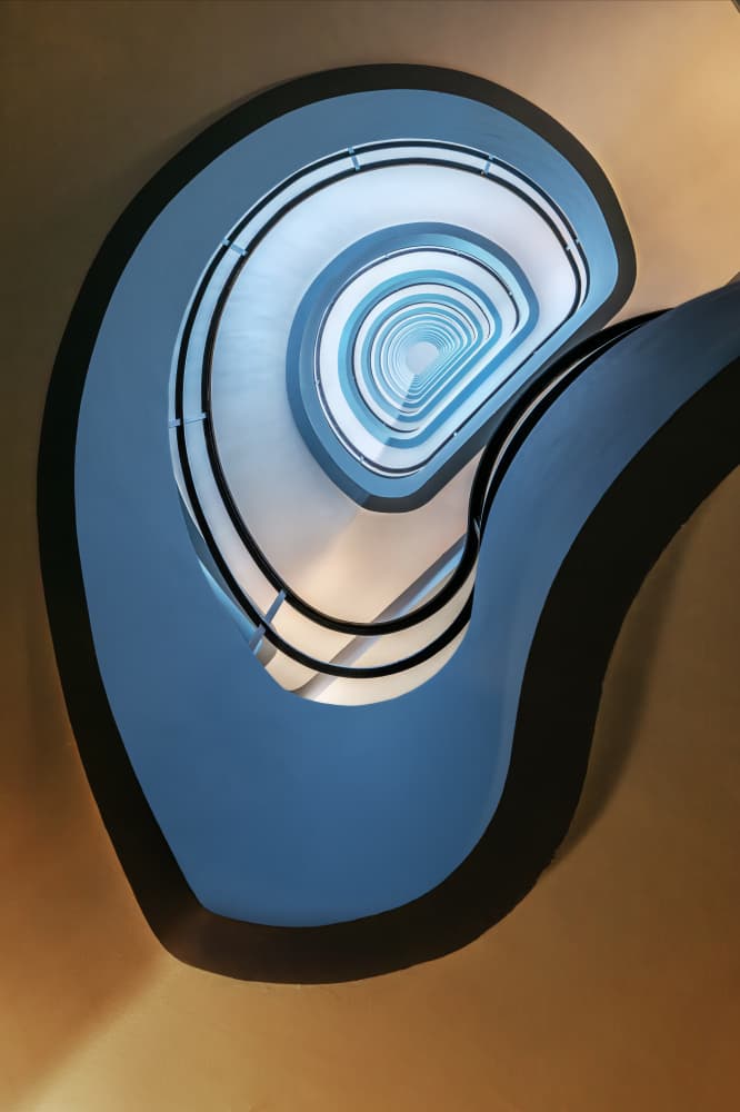 Spiraling Blue Staircase by fotomarion — canvas wall art