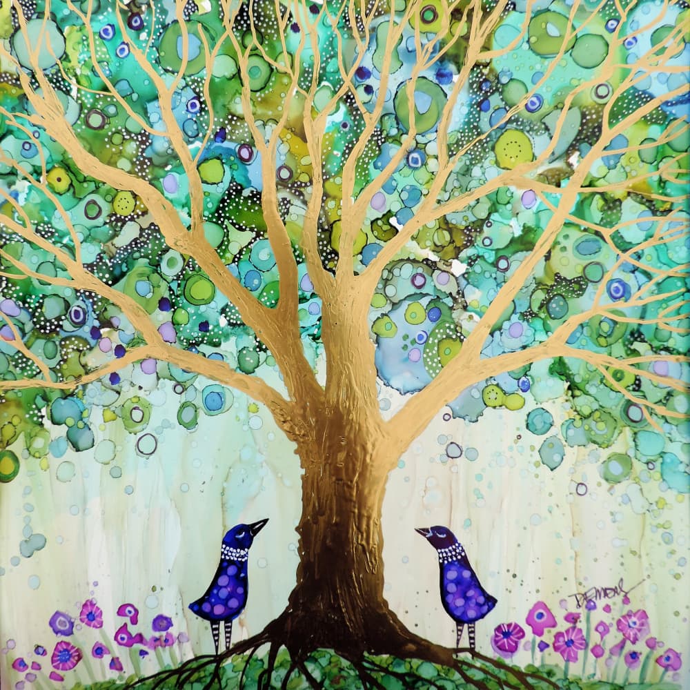 Golden Tree Whimsical Birds by Sylvie Demers — canvas wall art