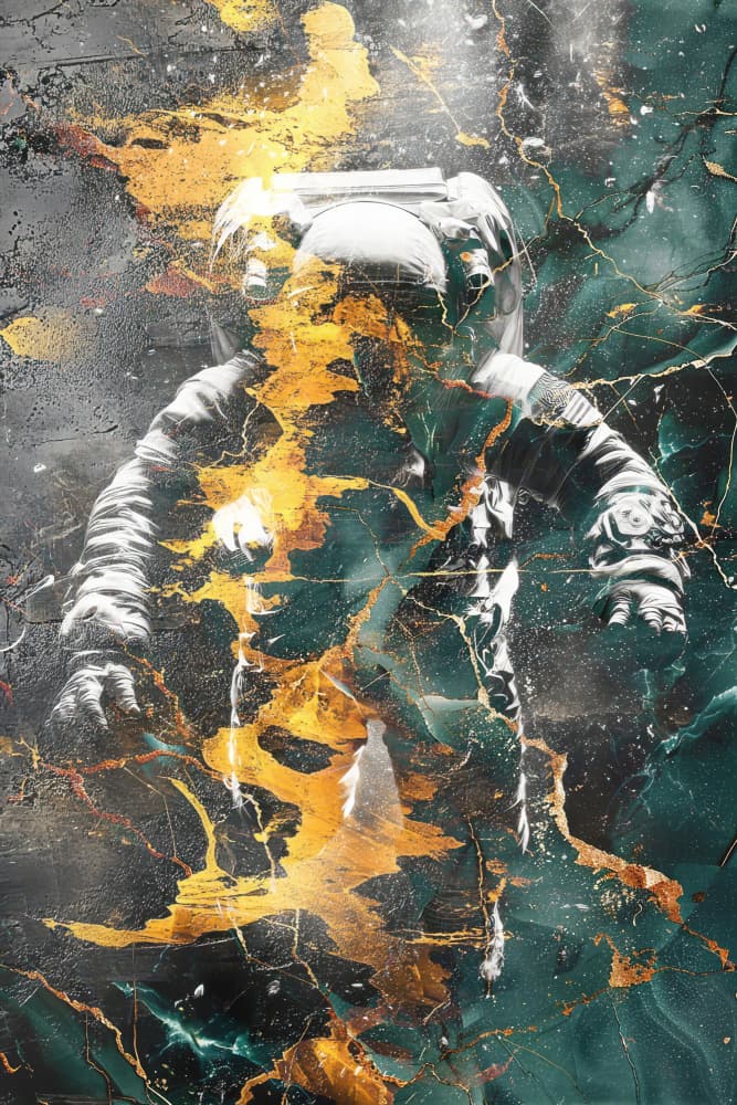 Golden Cosmic Astronaut by Rafal Kulik — canvas wall art