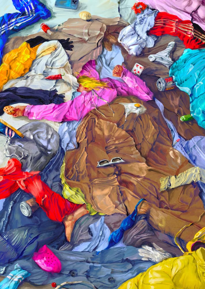 Colorful Clothes Chaos by Natascha Baumgärtner — canvas wall art