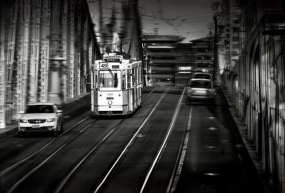 Dynamic City Tram by Kenneth-Wei Zeng — canvas wall art