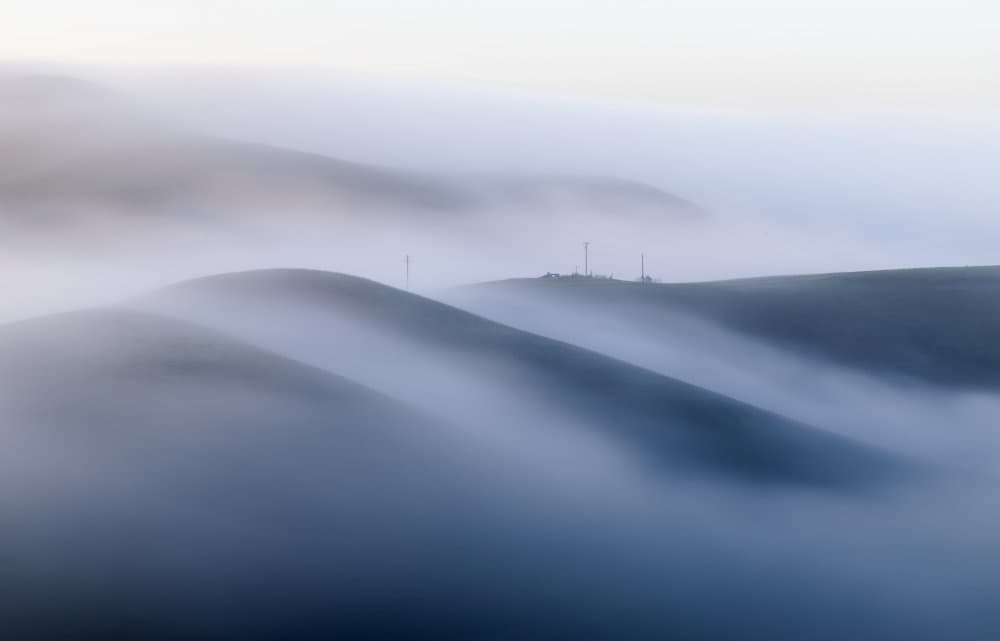Misty Blue Hills by Jenny Qiu — canvas wall art