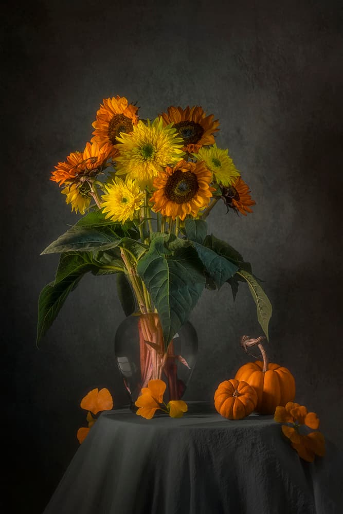 Autumn Sunflowers and Pumpkins by Lydia Jacobs — canvas wall art
