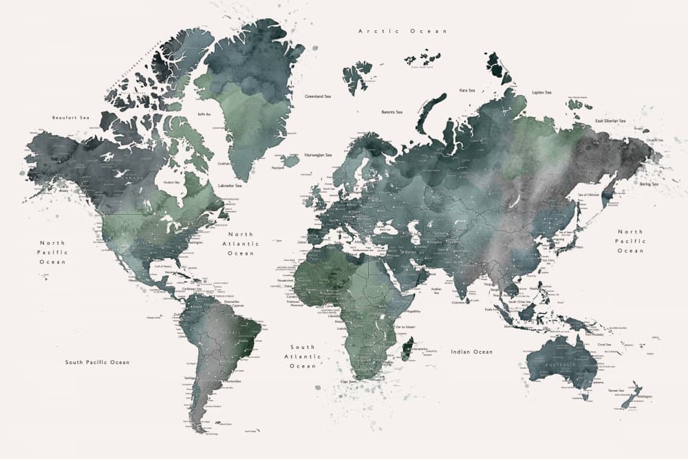 Watercolor World Map by Rosana Laiz Blursbyai — canvas wall art