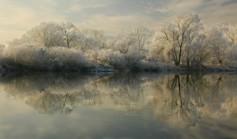 Frosty River Reflection by Jacek Stefan — canvas wall art