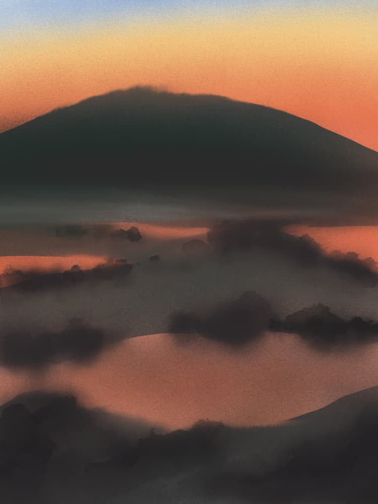 Misty Mountain Sunset by Little Dean — canvas wall art