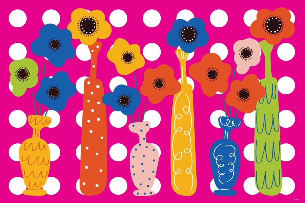 Vibrant Polka Dot Flowers by Sue Skellern — canvas wall art