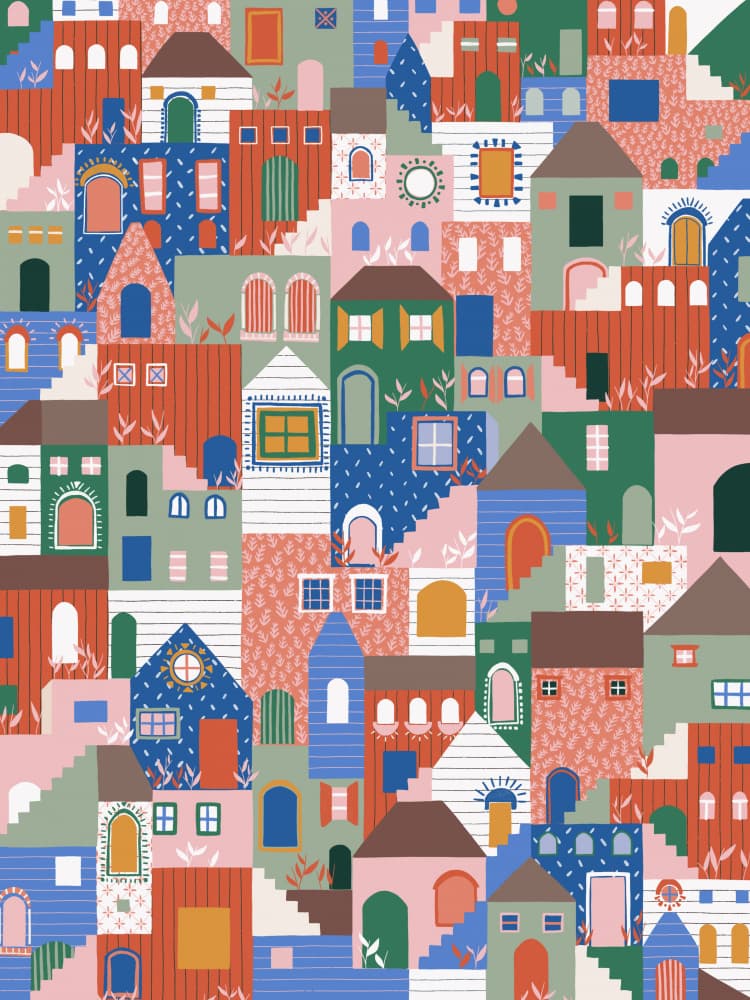 Whimsical Cityscape Charm by Ceyda Alasar — canvas wall art