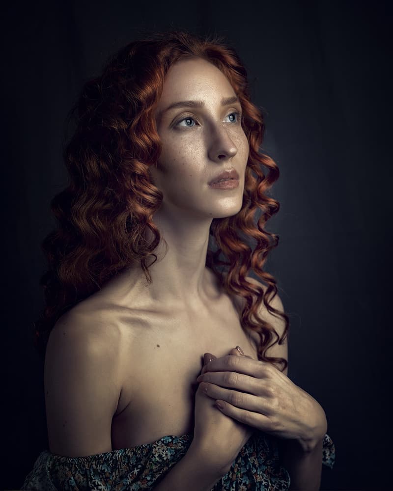 Pensive Redhead Portrait by Lech Radecki — canvas wall art