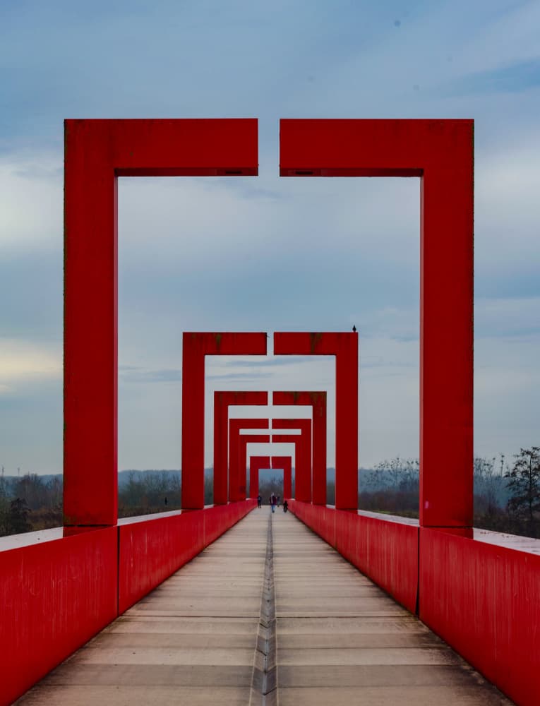 Geometric Red Bridge by Isabelle DUPONT — canvas wall art