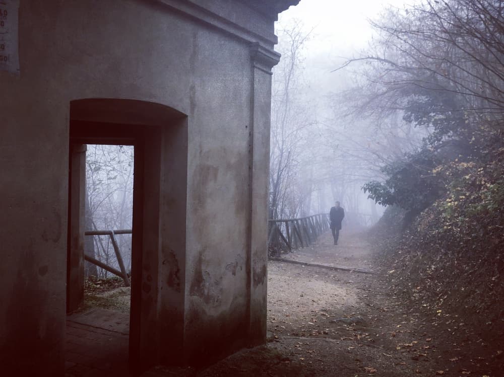 Figure on a Misty Path by Lorenzo Grifantini — canvas wall art