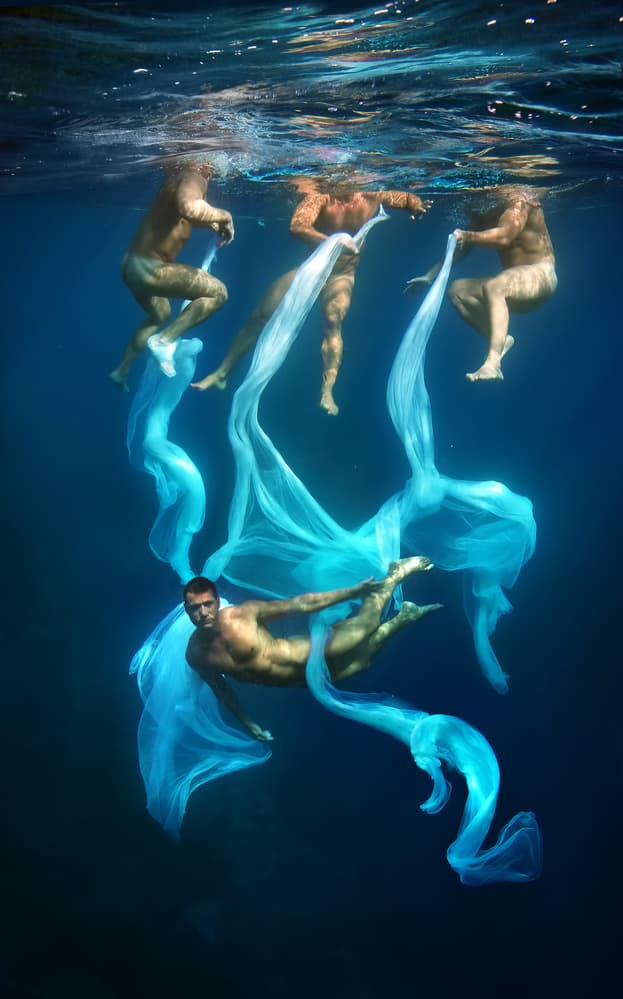 Underwater Men Blue Fabric by DDiArte — canvas wall art
