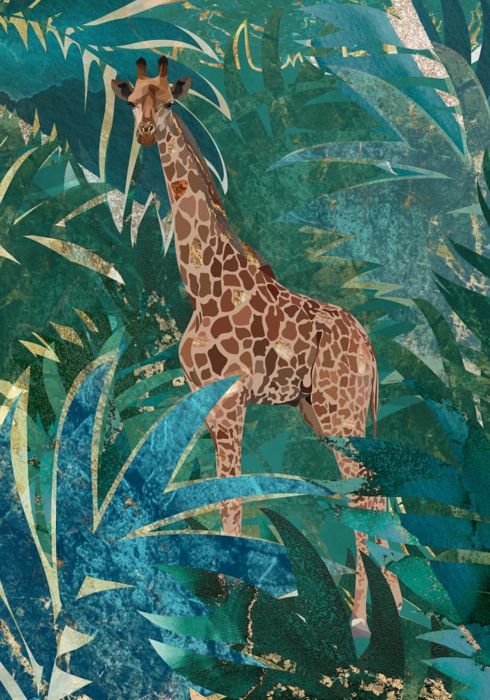 Giraffe Among Tropical Leaves by Sarah Manovski — canvas wall art