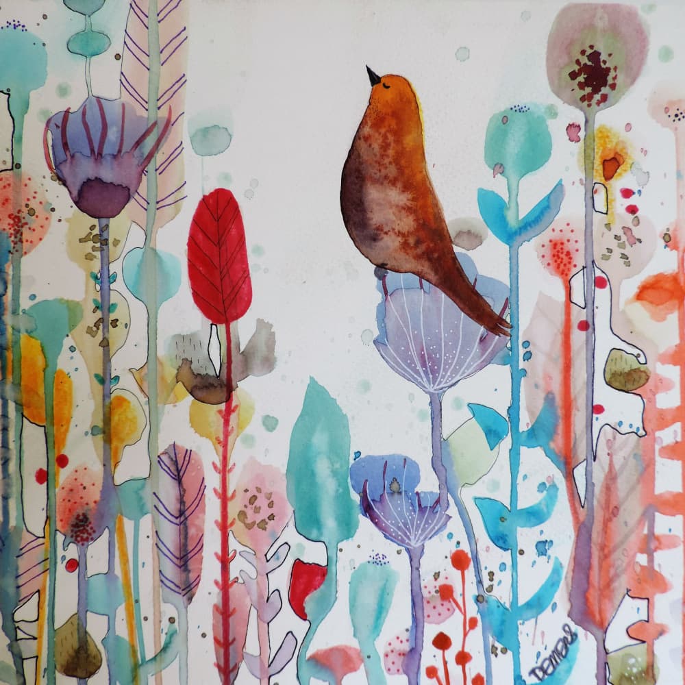 Whimsical Garden Bird by Sylvie Demers — canvas wall art