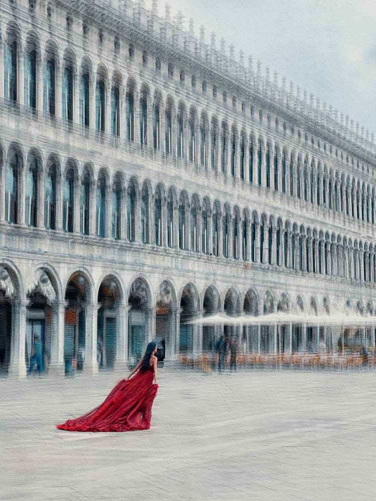 Elegant Red Dress Venice by Cindy Liu — canvas wall art