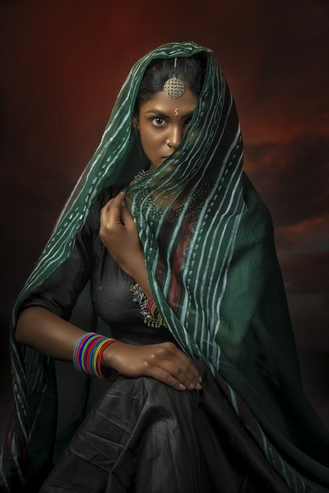 Woman in Green Sari by PARTHA BHATTACHARYYA — canvas wall art