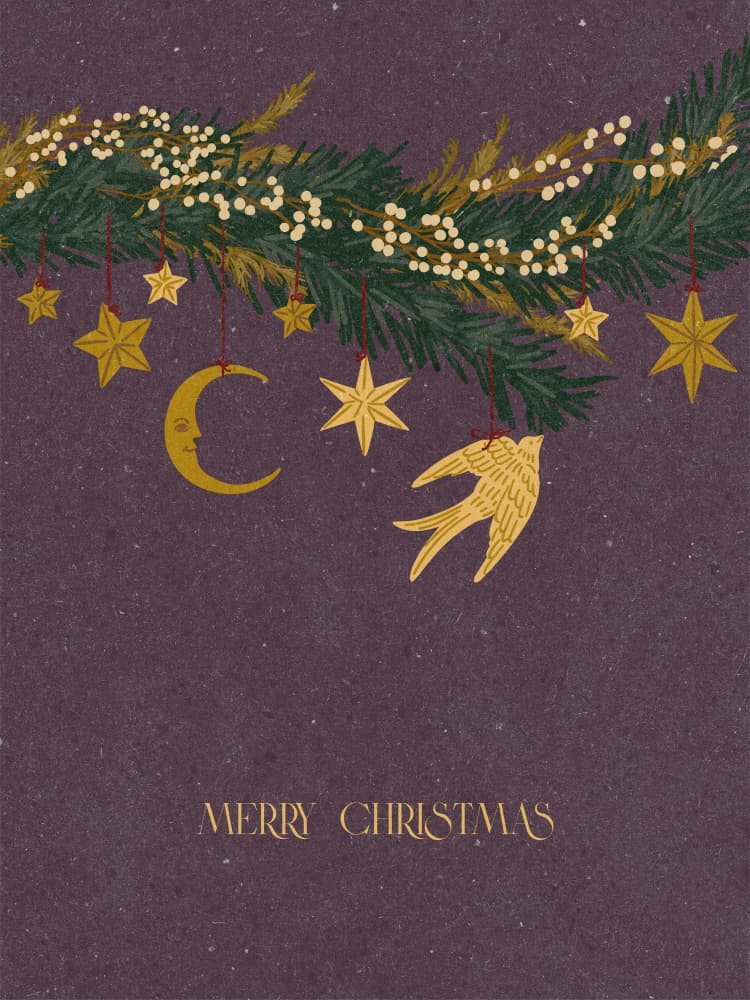 Christmas vintage toys on Christmas tree branches by NKTN — canvas wall art