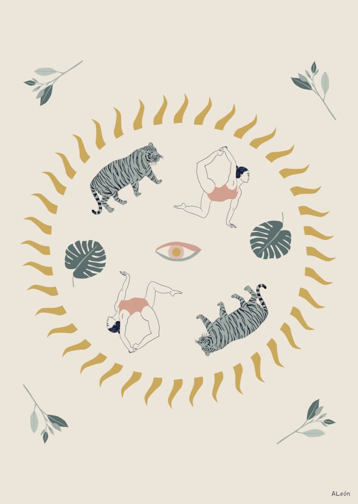 Mindful Tiger Yoga by Amanda Leon — canvas wall art