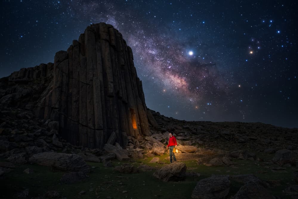 Lantern Under Milky Way by Simoon — canvas wall art