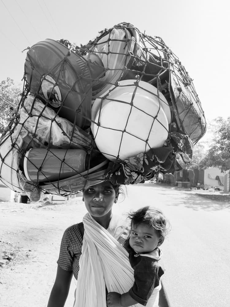 Woman Carrying Headload and Child by Ilana Lam — canvas wall art
