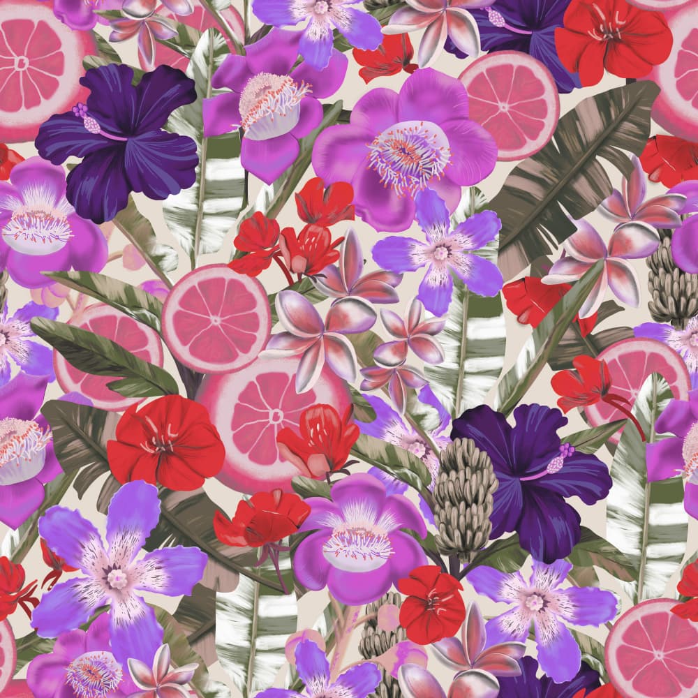 Flowes and Fruits Pattern Black by Anis Illustration — canvas wall art