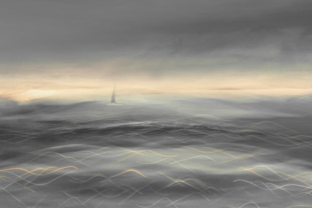 Misty Ocean Sailboat by Christina Sillen — canvas wall art
