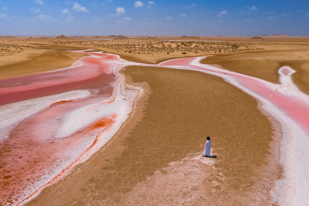 Desert Wanderer Pink Lake by Haitham AL Farsi — canvas wall art