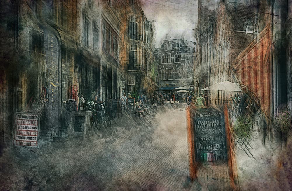 Old City Street Sketch by Jan van der Linden — canvas wall art