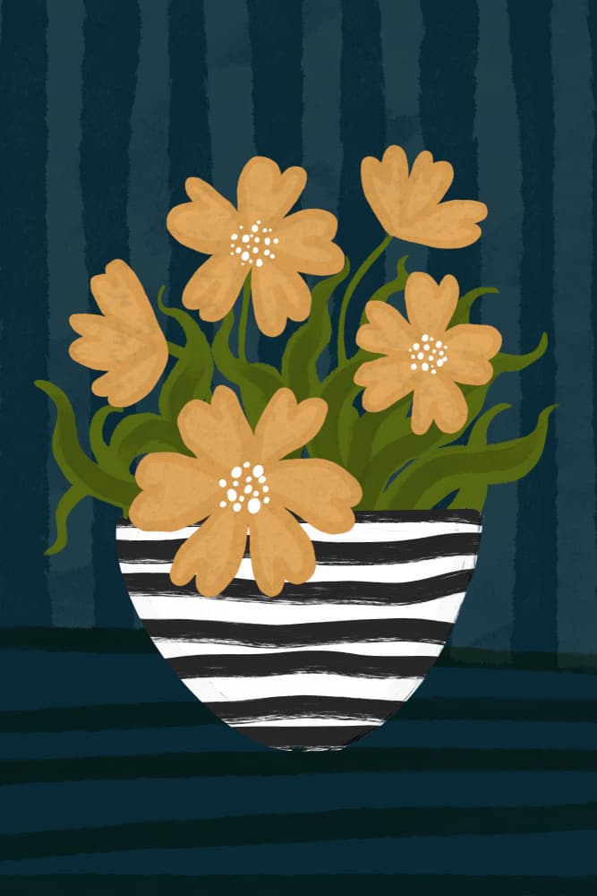 Orange Flowers Striped Vase by EMELIEmaria — canvas wall art