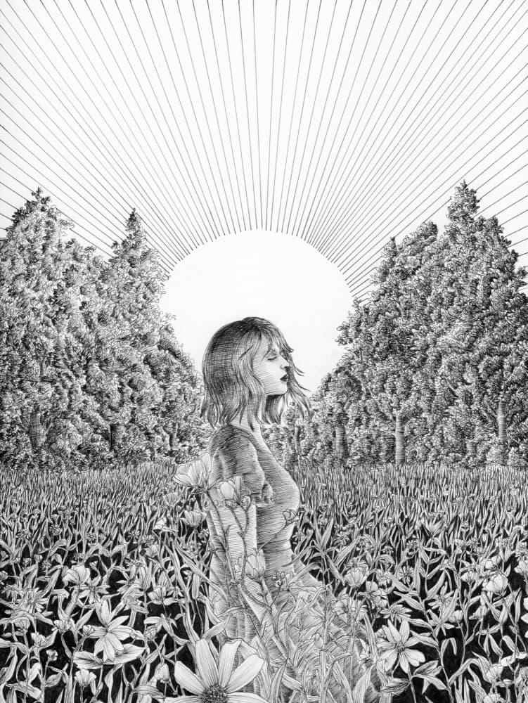 Dreamy Woman Forest Field by EC Mazur — canvas wall art