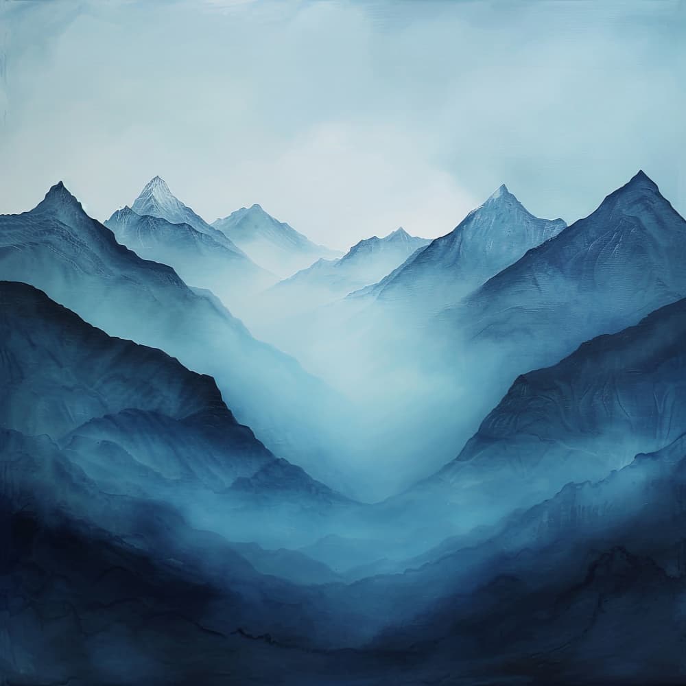 Misty Blue Mountains by Bilge Paksoylu — canvas wall art