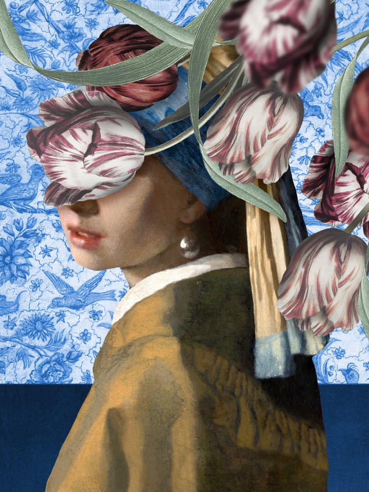 Tulips with Pearl Earring by Marja van den Hurk — canvas wall art