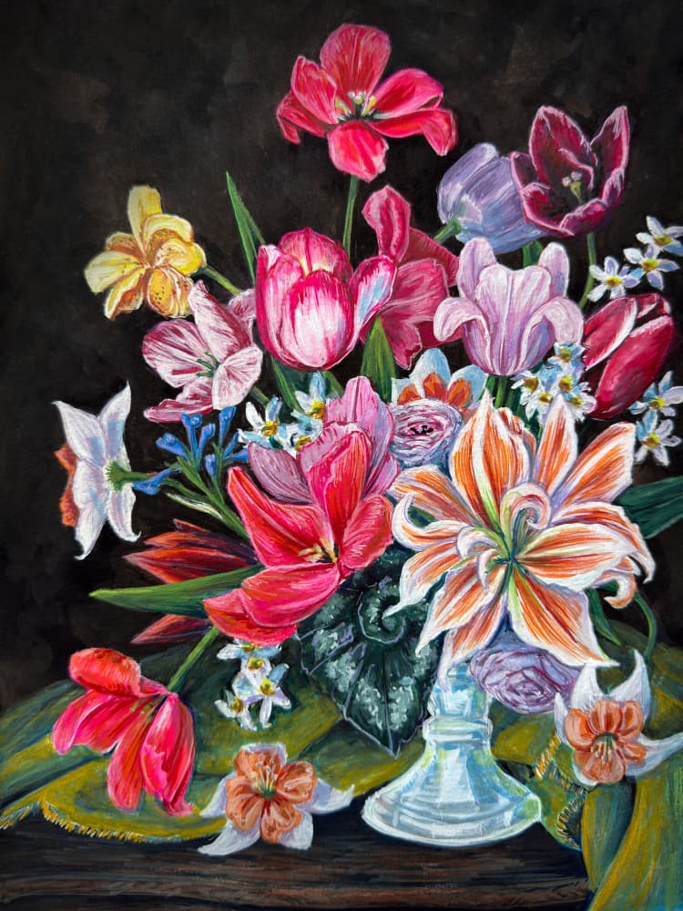Vibrant Floral Bouquet by Renee Machan Cottagecore Artist — canvas wall art
