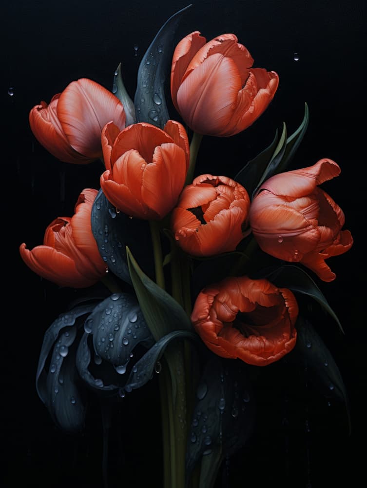 Moody Red Tulips by Bilge Paksoylu — canvas wall art
