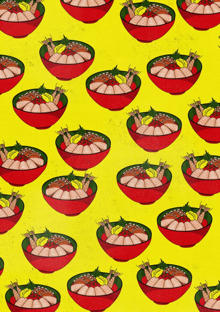 Vibrant Japanese Food Pattern by Nicholas — canvas wall art