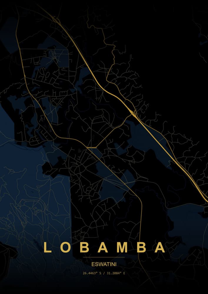 Lobamba Eswatini City Map by HUGO — canvas wall art