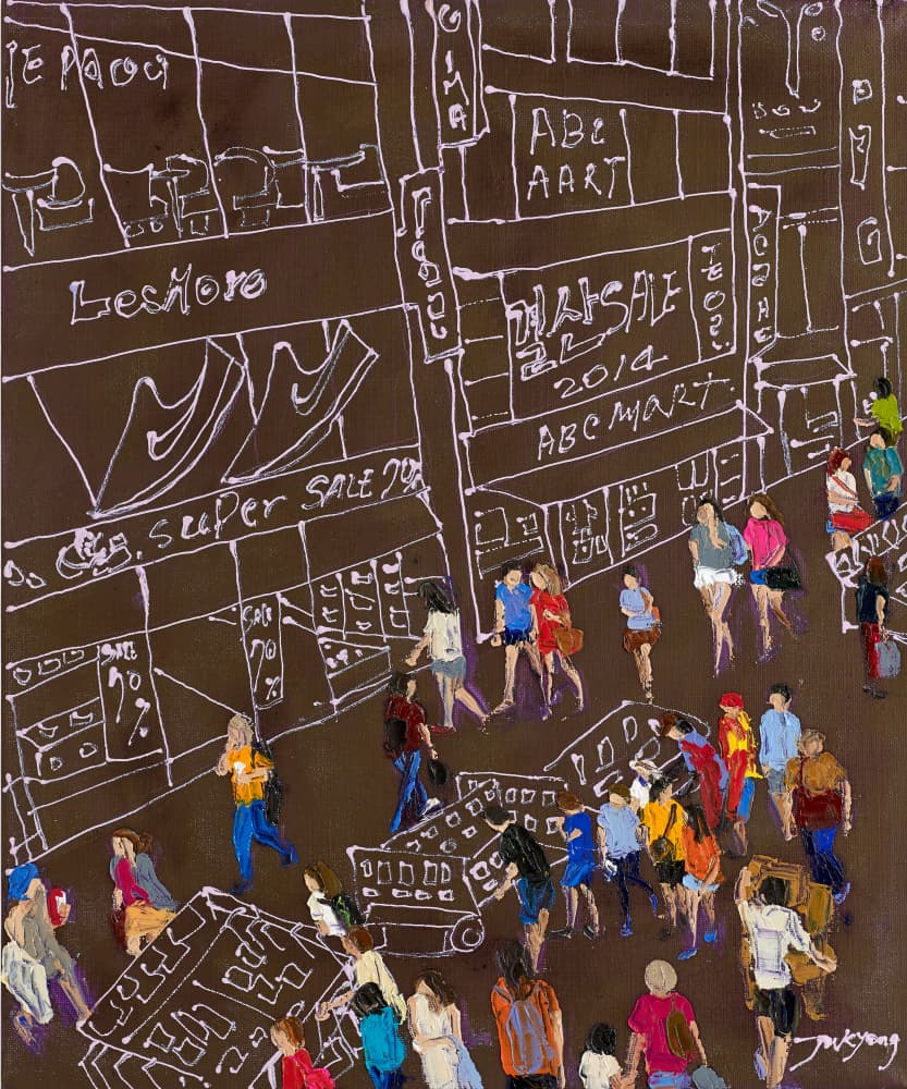 Urban Shopping Scene by Jukyong Park — canvas wall art