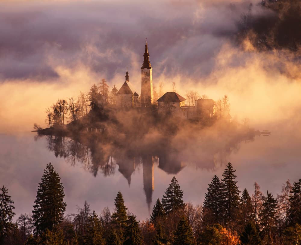Golden Island Church by Ales Krivec — canvas wall art