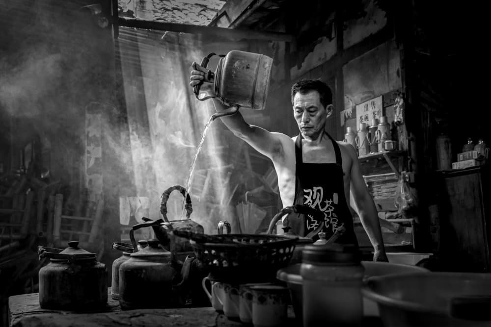 Traditional Tea Pour by Irene Wu — canvas wall art