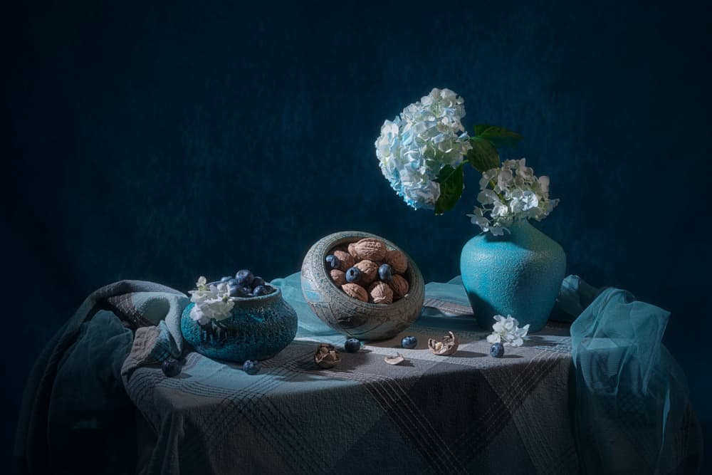 Elegant Blue Still Life by Lydia Jacobs — canvas wall art