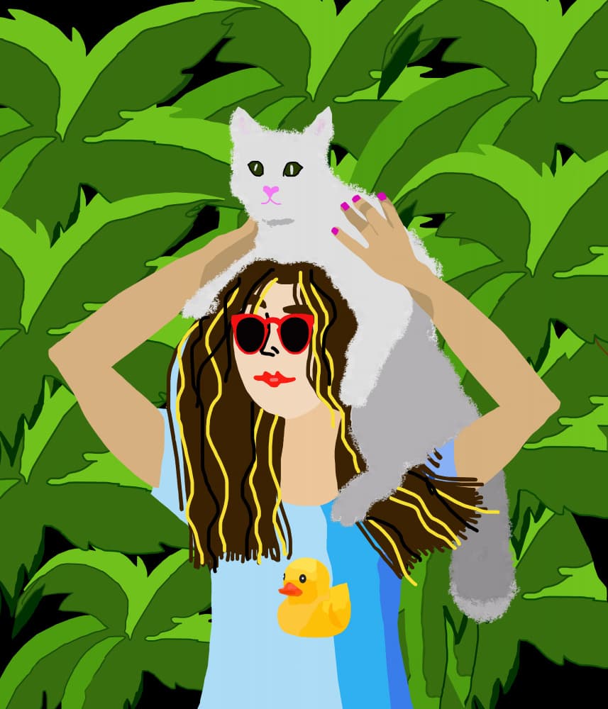 Cool Woman Shoulder Cat by Lynnda Rakos — canvas wall art