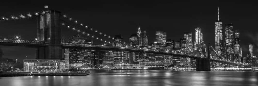 Illuminated Brooklyn Bridge Skyline by Melanie Viola — canvas wall art