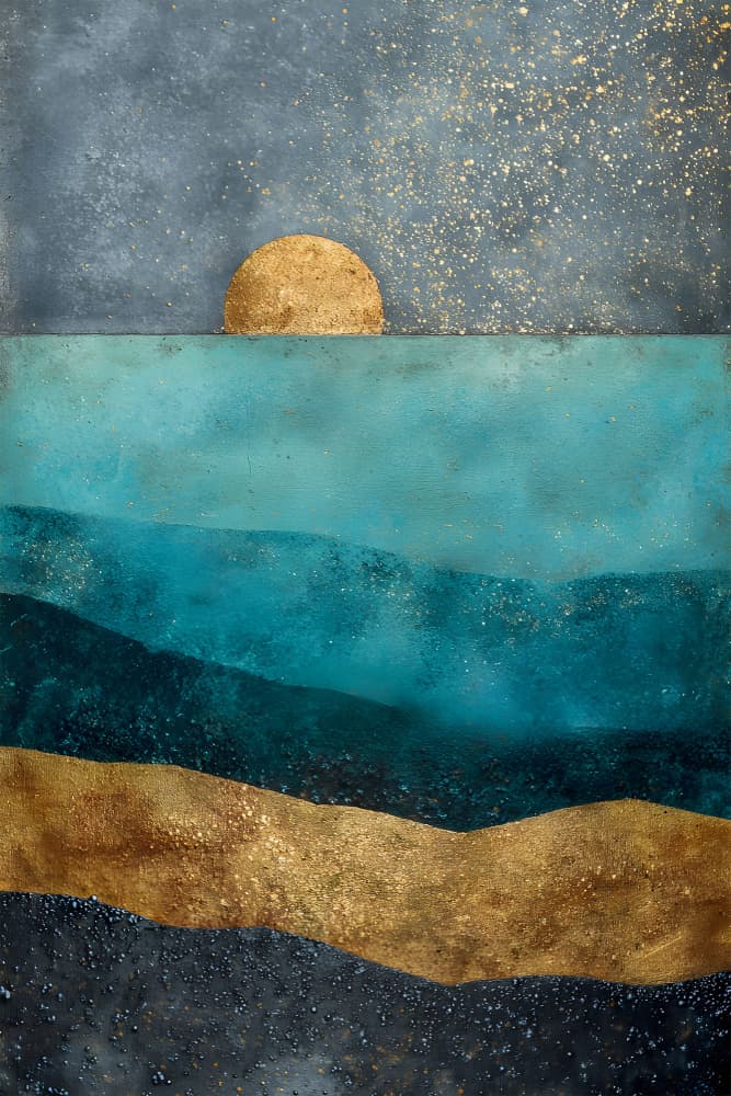 Golden Teal Horizon by Miguel Bruzual — canvas wall art