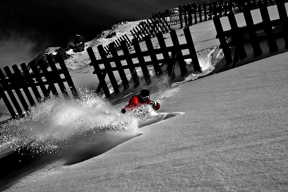 Red Snowboarding Action by Tristan Shu — canvas wall art