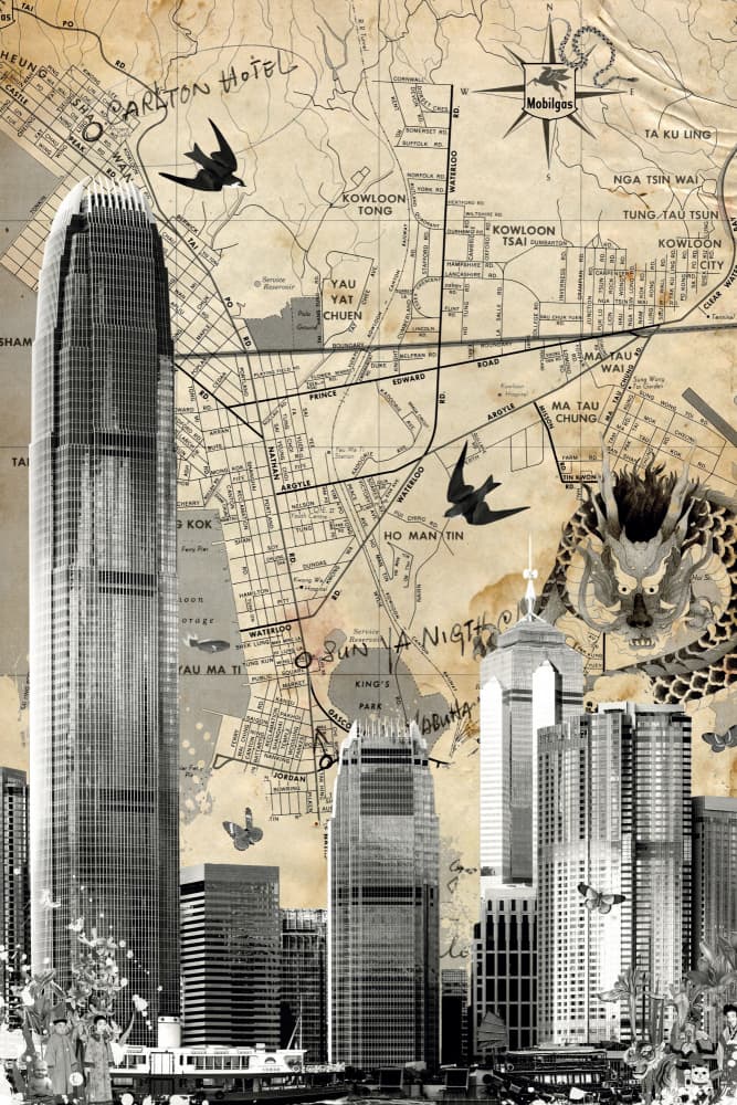 Hong Kong Vintage Map Dragon by Simon Goggin — canvas wall art