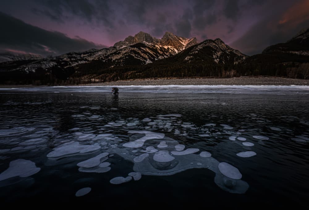 Frozen Lake Mountain Sunset by Jie Cheng — canvas wall art