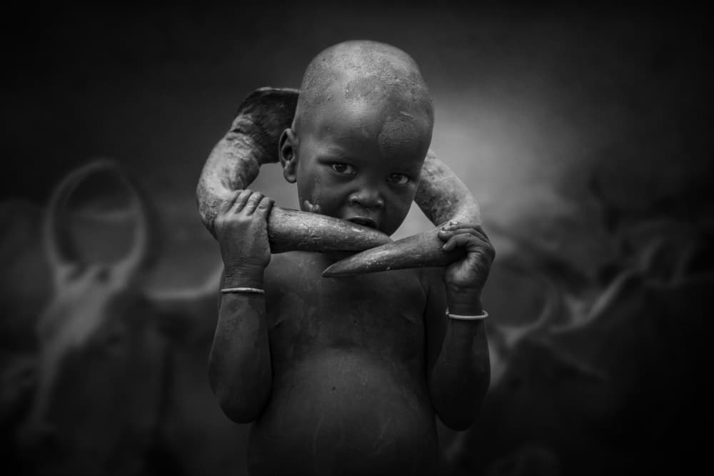 African Child with Horn by Svetlin Yosifov — canvas wall art