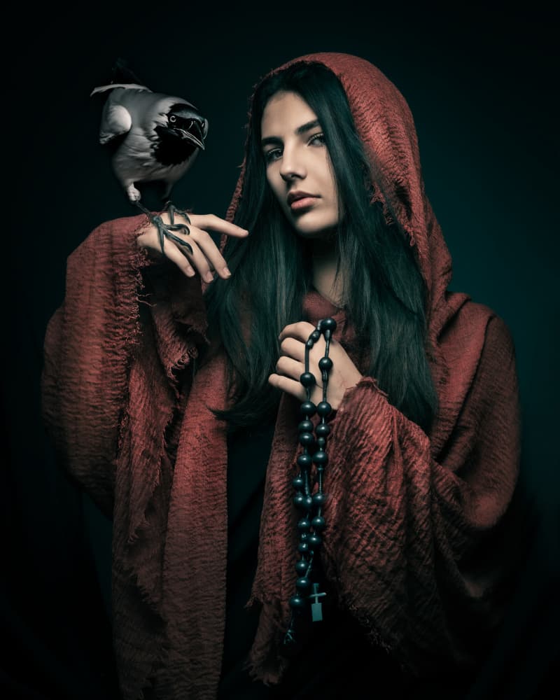 Hooded Woman With Raven by Robert Girmencea — canvas wall art