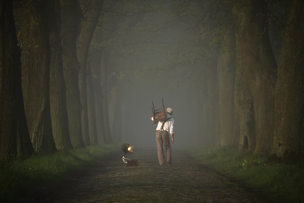 Lone Traveler Misty Woods by Leszek Paradowski — canvas wall art